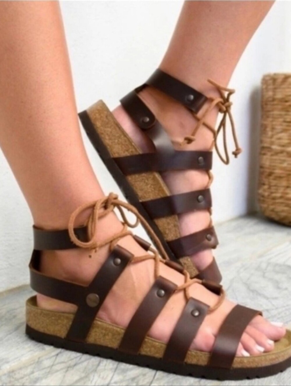 Birkenstock Papillio Cleo Brown Leather Gladiator Sandals Size 39